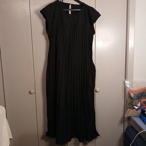 Keomud Women's Large Summer Black Pleated Maxi Dress (0666N3)